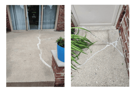 Cracked patio before Galaxy Concrete Coatings